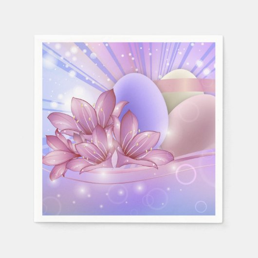 Blume und Eier auf farbenfrohen pastellfarbenen Un Serviette (Vorderseite)