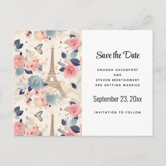 Blume und Eiffelturm im Pariser Muster Ankündigungspostkarte (Vorderseite)
