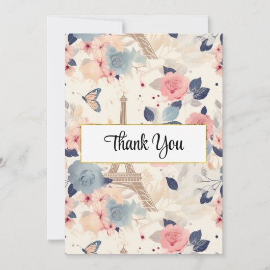Blume und Eiffelturm im Pariser Muster Dankeskarte (Vorderseite)