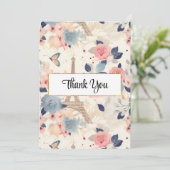 Blume und Eiffelturm im Pariser Muster Dankeskarte (Stehend Vorderseite)