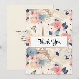 Blume und Eiffelturm im Pariser Muster Dankeskarte