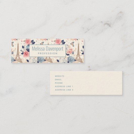 Blume und Eiffelturm im Pariser Muster Mini Visitenkarte (Vorne/Hinten)