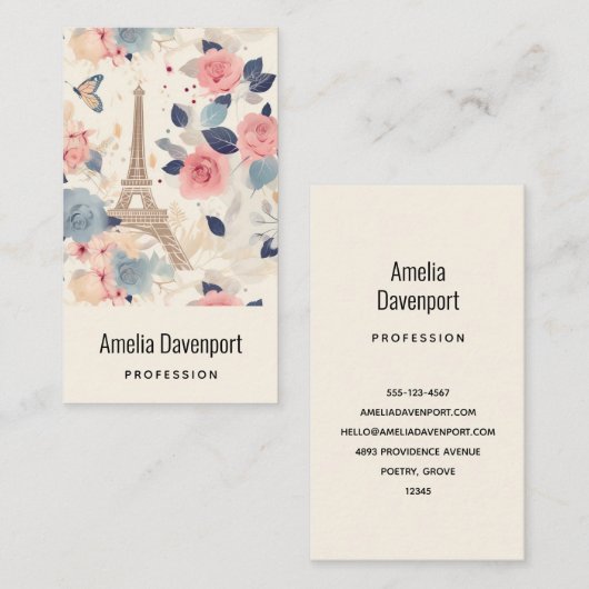 Blume und Eiffelturm im Pariser Muster Visitenkarte (Vorne/Hinten)