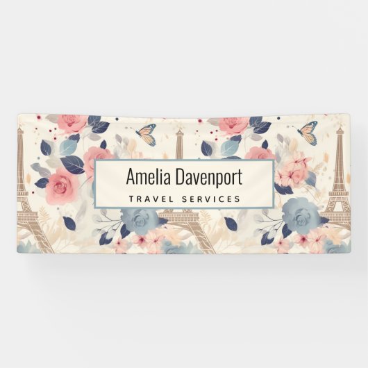 Blume und Eiffelturm Paris Muster Business Banner (Horizontal)