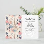 Blume und Eiffelturm Paris Muster Geburtstag Einladung (Stehend Vorderseite)