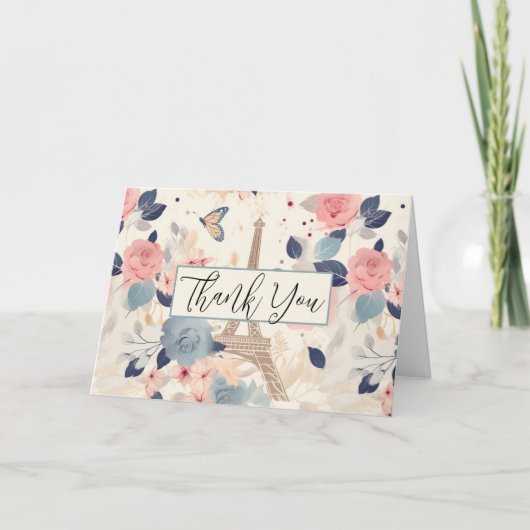 Blume und Eiffelturm Paris Muster Vielen Dank Karte (Vorderseite)