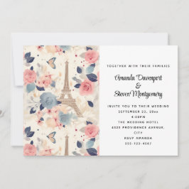 Blume und Eiffelturm Paris Pattern Wedding Einladung