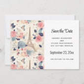 Blume und Eiffelturm Paris Pattern Wedding Save The Date (Vorderseite)