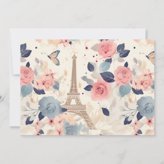 Blume und Eiffelturm Paris Pattern Wedding Save The Date (Rückseite)