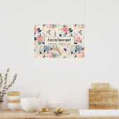 Blume und Eiffelturm-Reisemuster Poster (Küche)