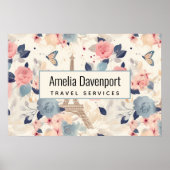 Blume und Eiffelturm-Reisemuster Poster (Vorne)