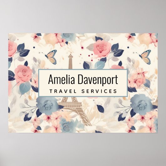 Blume und Eiffelturm-Reisemuster Poster (Vorne)