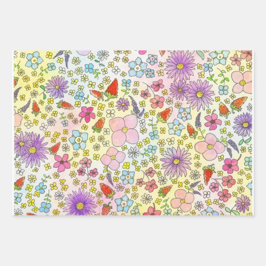 Blume und Erdbeeren Geschenkpapier Set (Vorderseite 3)