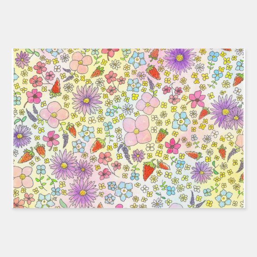 Blume und Erdbeeren Geschenkpapier Set (Vorderseite 2)