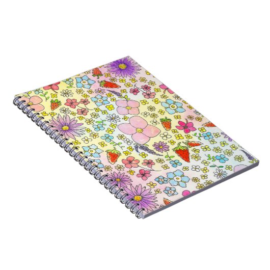 Blume und Erdbeeren Notizblock (Rechte Seite)