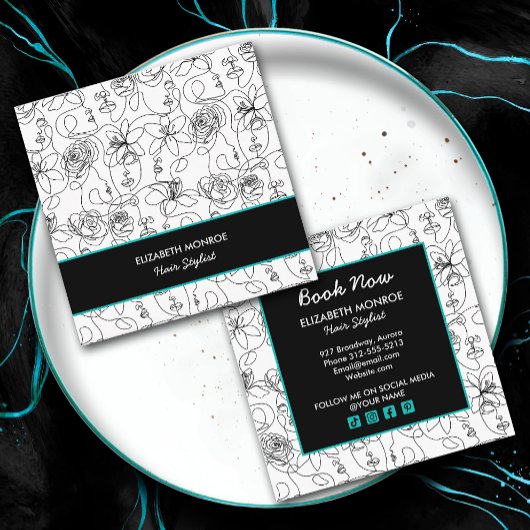 Blume und Faces Haar Stylist Makeup Quadratische Visitenkarte