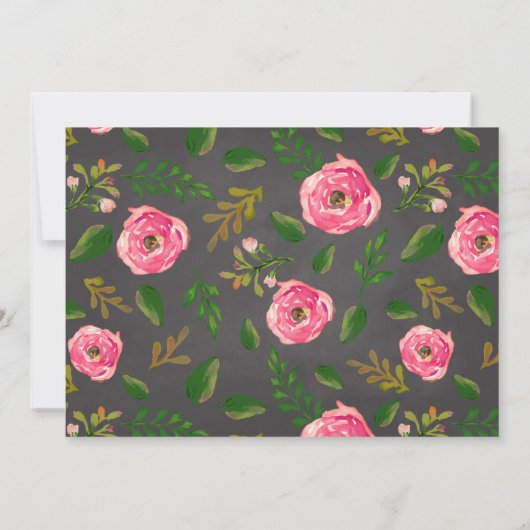 Blume und Feathers Chalkboard Brautparty Einladung (Rückseite)