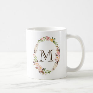 Blume und Federn Boho Wreath Monogram Kaffeetasse