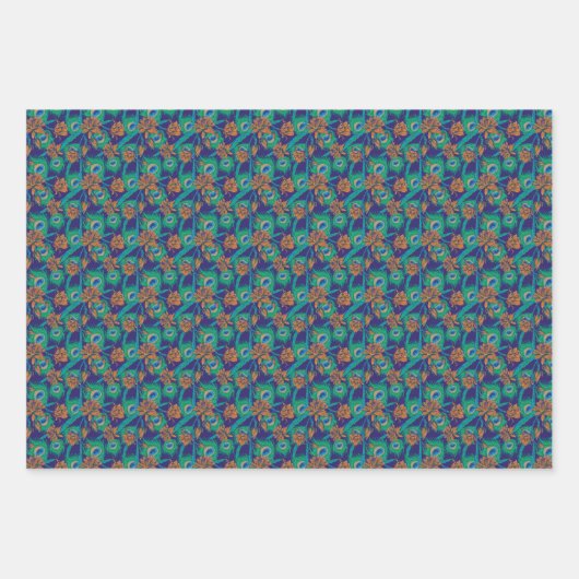 Blume und Federn Geschenkpapier Set (Vorderseite)