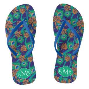 Blume und Federn  Monogramm Badesandalen