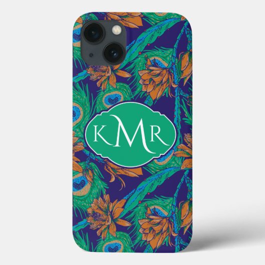 Blume und Federn | Monogramm Case-Mate iPhone Hülle (Rückseite)