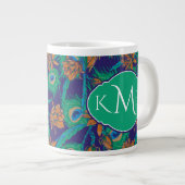 Blume und Federn| Monogramm Jumbo-Tasse (Vorderseite Rechts)