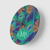 Blume und Federn | Monogramm Runde Wanduhr (Winkel)
