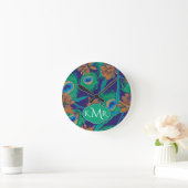 Blume und Federn | Monogramm Runde Wanduhr (Zuhause)