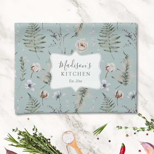 Blume und Fern Blätter Forest Floral Botanical Geschirrtuch