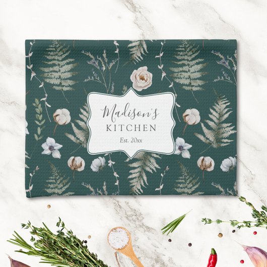 Blume und Fern Blätter Forest Floral Botanical Geschirrtuch