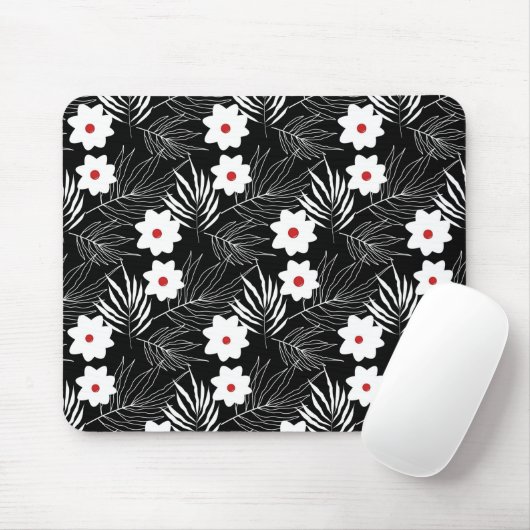 Blume und Ferns auf Schwarz Mousepad (Mit Mouse)