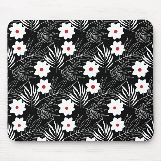 Blume und Ferns auf Schwarz Mousepad (Vorne)