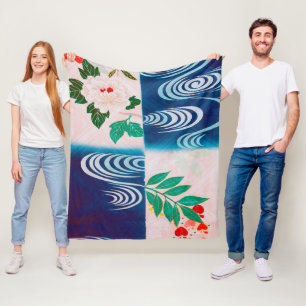 Blume und fließendes Wasser, japanisches Design Fleecedecke