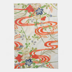 Blume und fließendes Wasser, japanisches Design Geschirrtuch