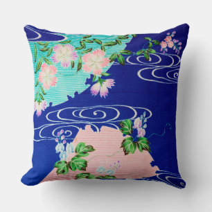 Blume und fließendes Wasser, japanisches Design Kissen