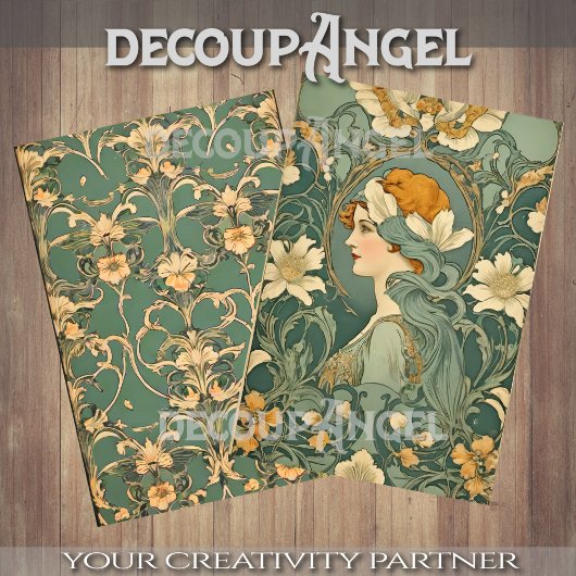 Blume und Frauen im Jugendstil- Seidenpapier