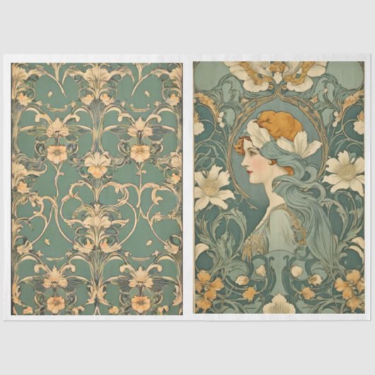 Blume und Frauen im Jugendstil- Seidenpapier (Vorderseite)