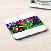 Blume und Frosch im Frühjahr Getränkeuntersetzer (Linke Seite)