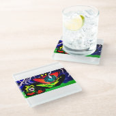 Blume und Frosch im Frühjahr Glasuntersetzer (Schrägansicht)