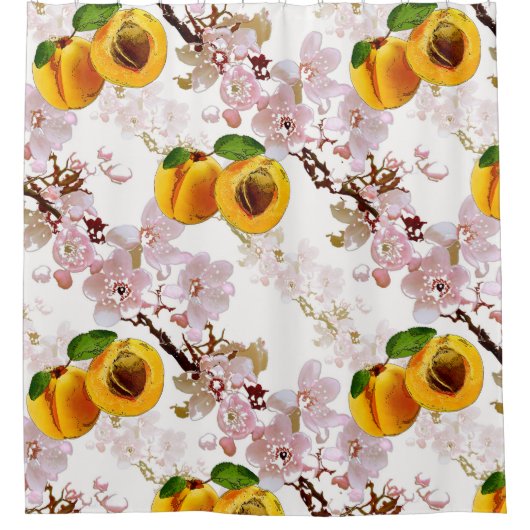 Blume und Früchte von Aprikosen. Duschvorhang (Vorderseite)