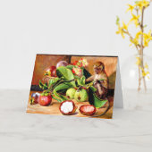 Blume und Früchte von Mangosteen; Singapur-Affe, Karte (Gelbe Blume)