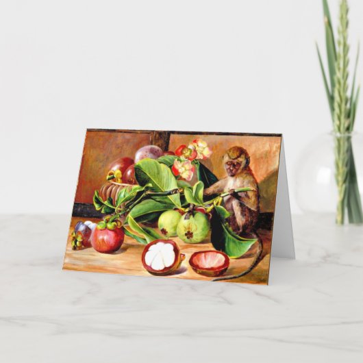 Blume und Früchte von Mangosteen; Singapur-Affe, Karte (Vorderseite)