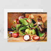Blume und Früchte von Mangosteen; Singapur-Affe, Postkarte (Vorne/Hinten)
