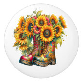Blume und Gartenstiefel Keramikknauf (Vorderseite)