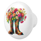 Blume und Gartenstiefel Keramikknauf (Rechts)