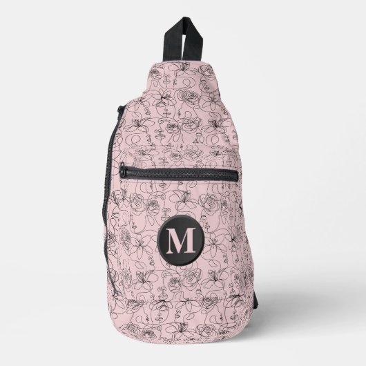 Blume und Gesichter Mit Monogramm rosa Crossbody Bag (Vorderseite)