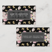 Blume und Glitzer Schmetterlinge | Goldfekklen Terminkarte (Vorne/Hinten)