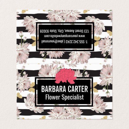 Blume und Glitzer Schmetterlinge Visitenkarten (Außenseite Aufgefaltet)