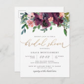 Blume und Gold Glitzer Brautparty Einladungspostkarte (Vorne/Hinten)