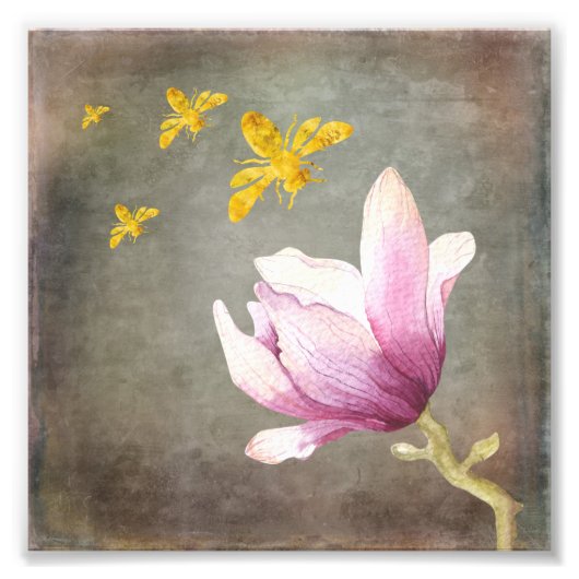 Blume und Goldbienen Fotodruck (Vorne)